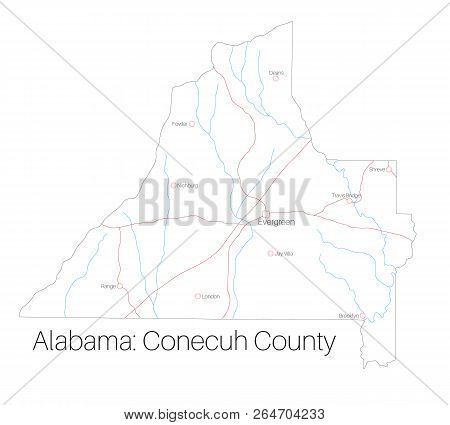 Detailed Map Of Conecuh County In Alabama, Usa