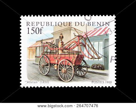 Benin - Circa 1998 : Cancelled Postage Stamp Printed By Benin, That Shows Fire Brigade Vehicle Veter