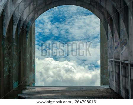 Abandon Ancient Gate In Temple And Sunlight