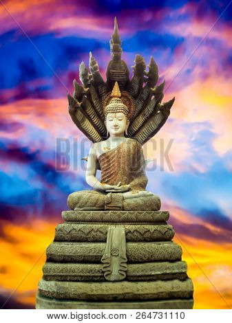 Buddha Naga Hot And Cold Tone Sky Bakground