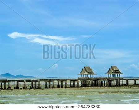 Ancient Bridge Ebb Tide And Blue Sky Sunlight