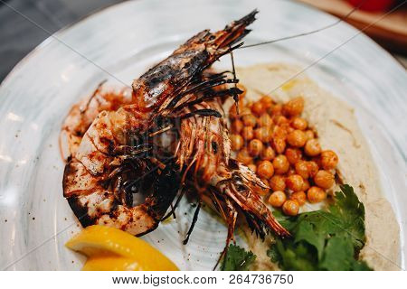 Fried Shrimp With Vegetable Salad - Soft Focus.