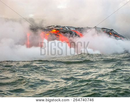 Kilauea Volcano, Also Kilauea Smile Because From 2016 Seems To Smile, Erupting Lava Into Pacific Oce