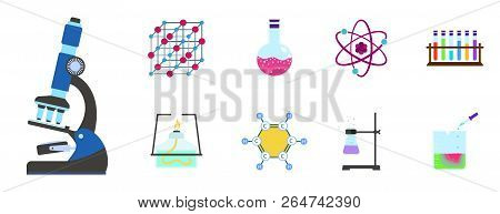 Chemistry Science Icon Set. Flat Set Of Chemistry Science Vector Icons Isolated On White Background