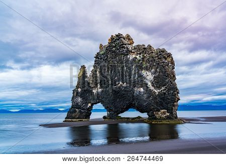 View Of Hvitserkur Basalt Stack At Shore Of The Vatnsnes Peninsula In Northwest Iceland