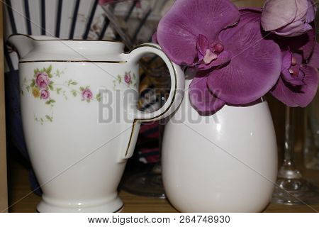 Old, White Chine Ceramic In The Cupboard