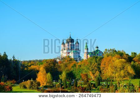 Panoramic View Of St. Panteleimon Orthodox Monastery In Autumn