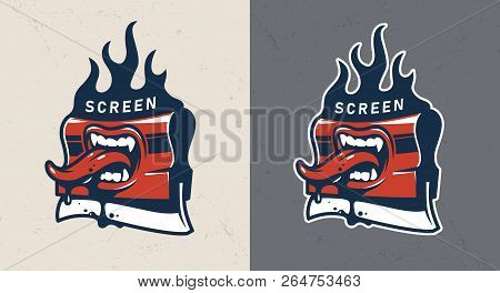 Vintage Screen Printing Squeegee With Open Mouth Teeth And Sticking Out Tongue Isolated Vector Illus