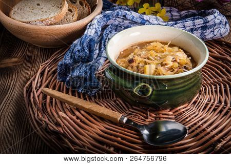 Traditional Russian Sour Cabbage Soup.