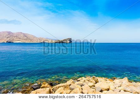 Beautiful Landscape Of Muscat Coast, Omani Bay And Hajjar Mountains, Oman