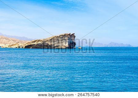 Beautiful Landscape Of Muscat Coast, Omani Bay And Hajjar Mountains, Oman