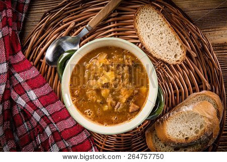 Traditional Russian Sour Cabbage Soup.