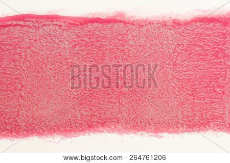 Trail Of Red Paint From Roll For Painting On White Wall. Repair Concept