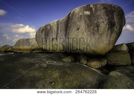 View Of A Group Of Big Stones On The Tanjung Tinggi Beach From Island Belitung/indonesia/