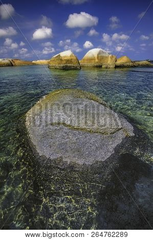 View Of A Group Of Big Stones On The Tanjung Tinggi Beach From Island Belitung/indonesia/