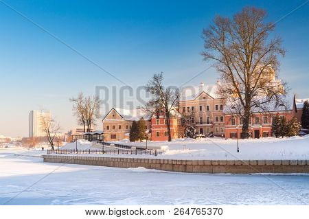 Beautiful Winter View Of The Old Town. Minsk