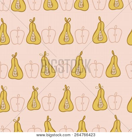 Apple And Pears Pink And Yellow Seameless Repeat. Great For Invitations, Fabric, Wallpaper, Giftwrap