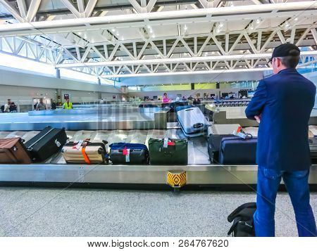 Miami, Usa - April 28, 2018: Travelers Inside Miami International Airport At Miami, Usa On April 28,