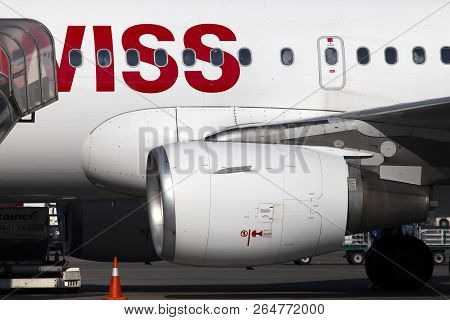 Borispol, Ukraine - October 17, 2018: Engine Of The Modern Passenger Jet Aircraft