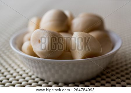 Pickled Garlic Pickles In Bowl.