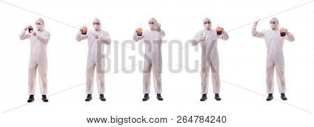 Epidemiologist with blood sample isolated on white background