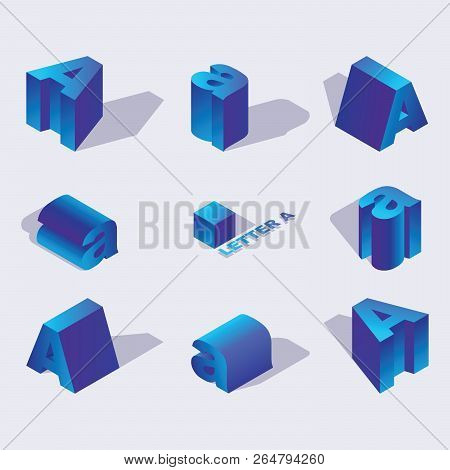 Russian And English Isometric Alphabet Font, Letter A. 3d Effect Letters, Foreshortening With Flat S