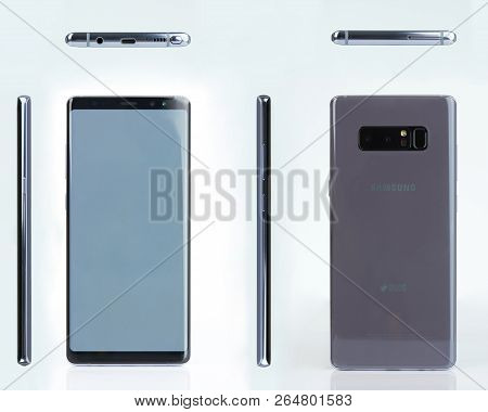 New York, Usa - October 15, 2018: Different Views Of Smasung Note 8 Orchid Gray Color