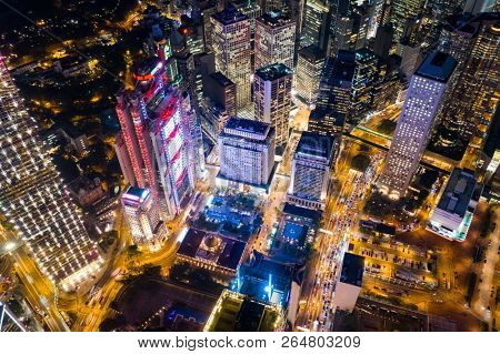 Central, Hong Kong, 04 October 2018:- Hong Kong bsuiness skyscraper at night