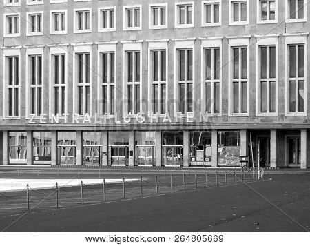 Berlin, Germany - October 21, 2018: Entrance To Former Tempelhof Airport, Called Zentralflughafen In
