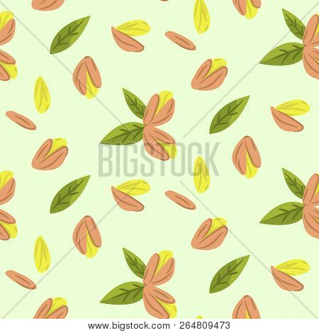 Pistachio Nuts Vector Cartoon Illustration Seamless Pattern Texture.