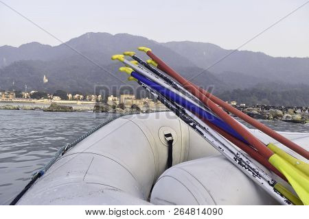 Raft Without People In Ganga River Rishikesh, Uttrakhand India