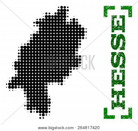Halftone Map Of Hesse State And Rubber Caption. Vector Green Title With Corners And Scratched Rubber