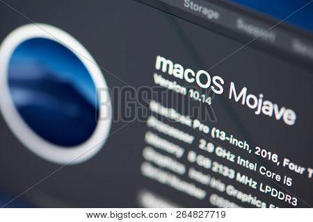 New York, Usa - October 23, 2018: Macos On Mojave Version On Macbook Pro Laptop Screen Close Up View