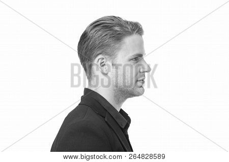 Man Formal Suit Businessman, Side View. Business Dress Code. Business Casual. Casual Look Made For P