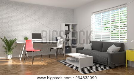 Model Home Office Meeting Co Working Environments Interior Decoration Rooms Have Computers And Noteb