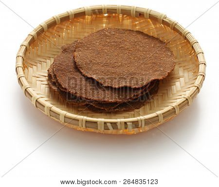 tua nao, thua nao, fermented soybeans paste dried disk sheets, thai laos food