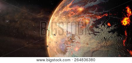 Landscape In Fantasy Alien Hot Exoplanet In Deep Space. Elements Of This Image Furnished By Nasa.