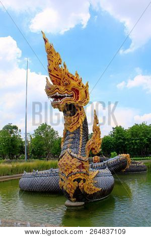 Front View Of The Might Dragon At Buddhist Temple At Ban Nong Chaeng, Phetchabun, Thailand