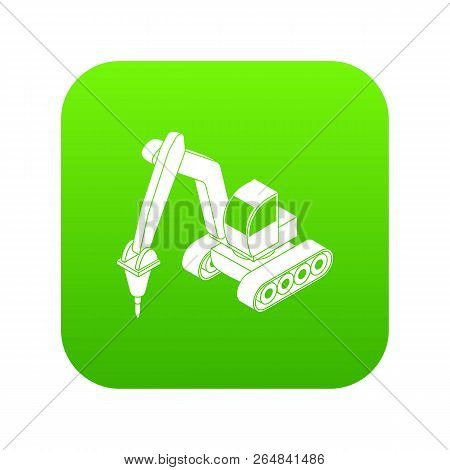 Drill Tractor Icon Green Vector Isolated On White Background