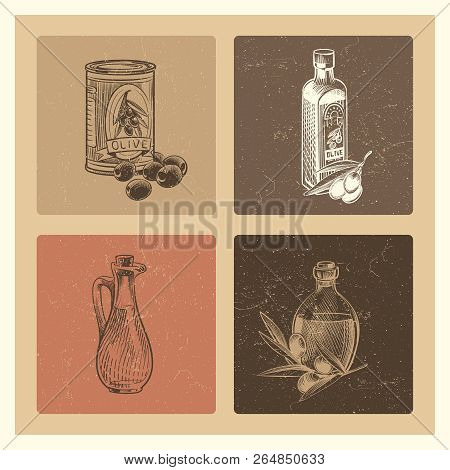 Vintage Olive Oil Vector Banners Or Poster For Menu, Shop Or Stickers Illustration