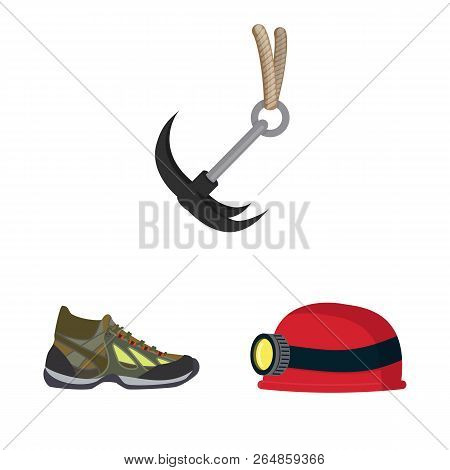 Vector Illustration Of Mountaineering And Peak Symbol. Collection Of Mountaineering And Camp Stock S
