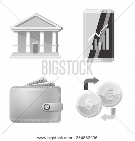 Vector Illustration Of Bank And Money Icon. Collection Of Bank And Bill Stock Vector Illustration.