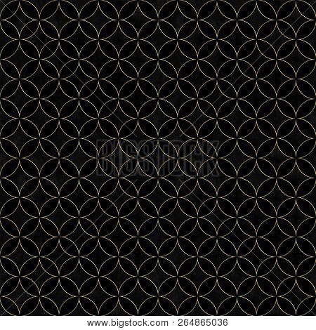 Black velvet luxury overlapping circles texture. Watercolor hand drawn black and gold pattern background. Watercolour geometrical sphere shaped elements.