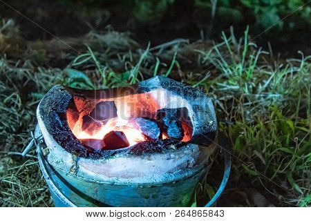 Wood Firebrand In The Oven On The Grass.