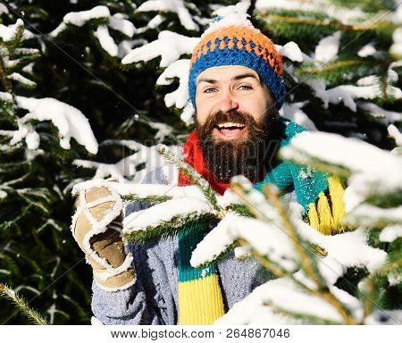 Guy With Happy Face With Nature Covered With Snow
