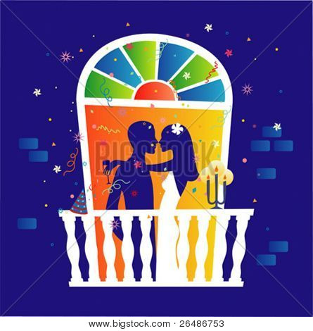 Couple celebrating romantisches Abendessen an Windos Fassade