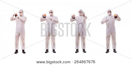 Epidemiologist with blood sample isolated on white background