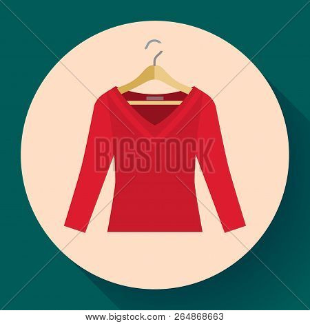 Red Women Sweater Clothes On A Hanger Icon Vector Flat Style