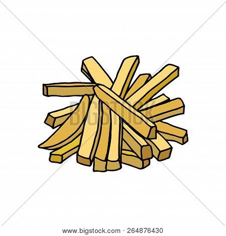 French Fries. Hand Drawn Sketch.  Illustration Isolated On White Background