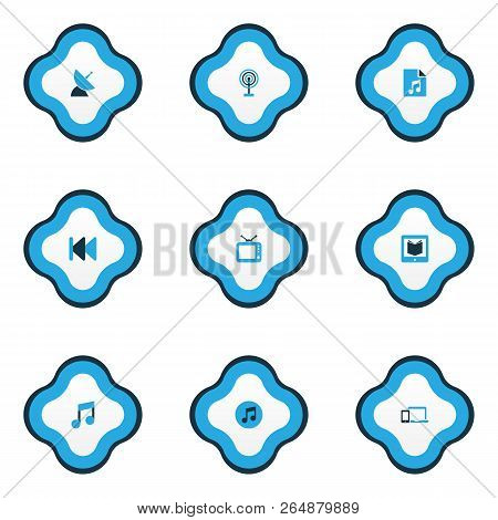 Multimedia Icons Colored Set With Learning, Quarter, Gadget And Other Playlist Elements. Isolated Ve